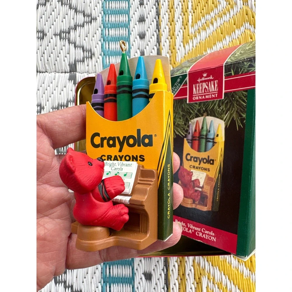 Vintage Crayola 1992 Holiday Tin & Hallmark Keepsake Ornaments 1989 1991 Clown
